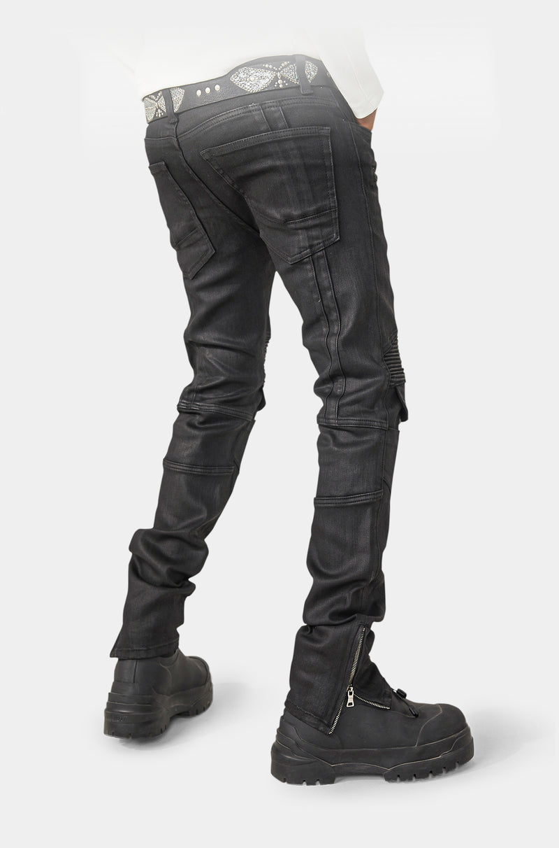 Fusion Slim-Fit Wax Biker Jeans